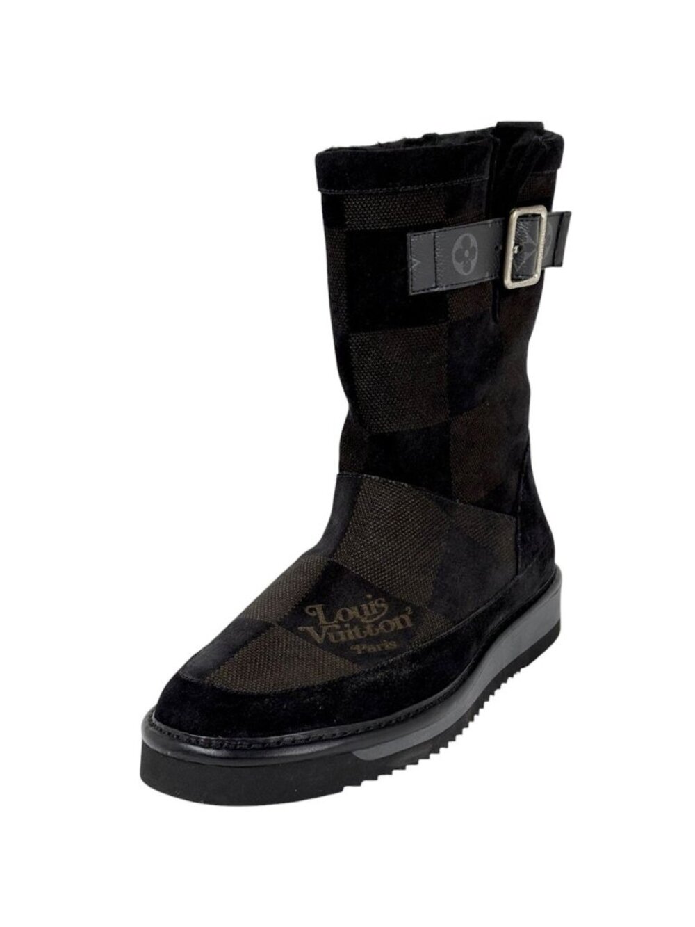 Louis Vuitton Cozy Line Shearling Boots Shoes Damier Black Brown